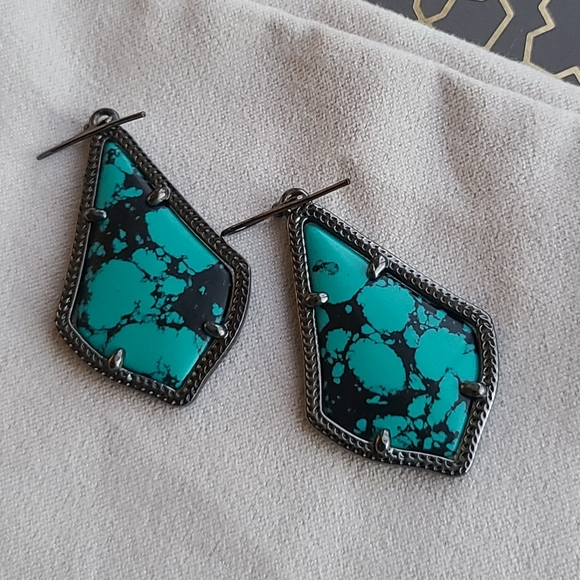 Kendra Scott Variegated Turquoise Alex Earrings in Gunmetal - Picture 2 of 2